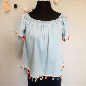 Speed Limit Denim Top with Tassels